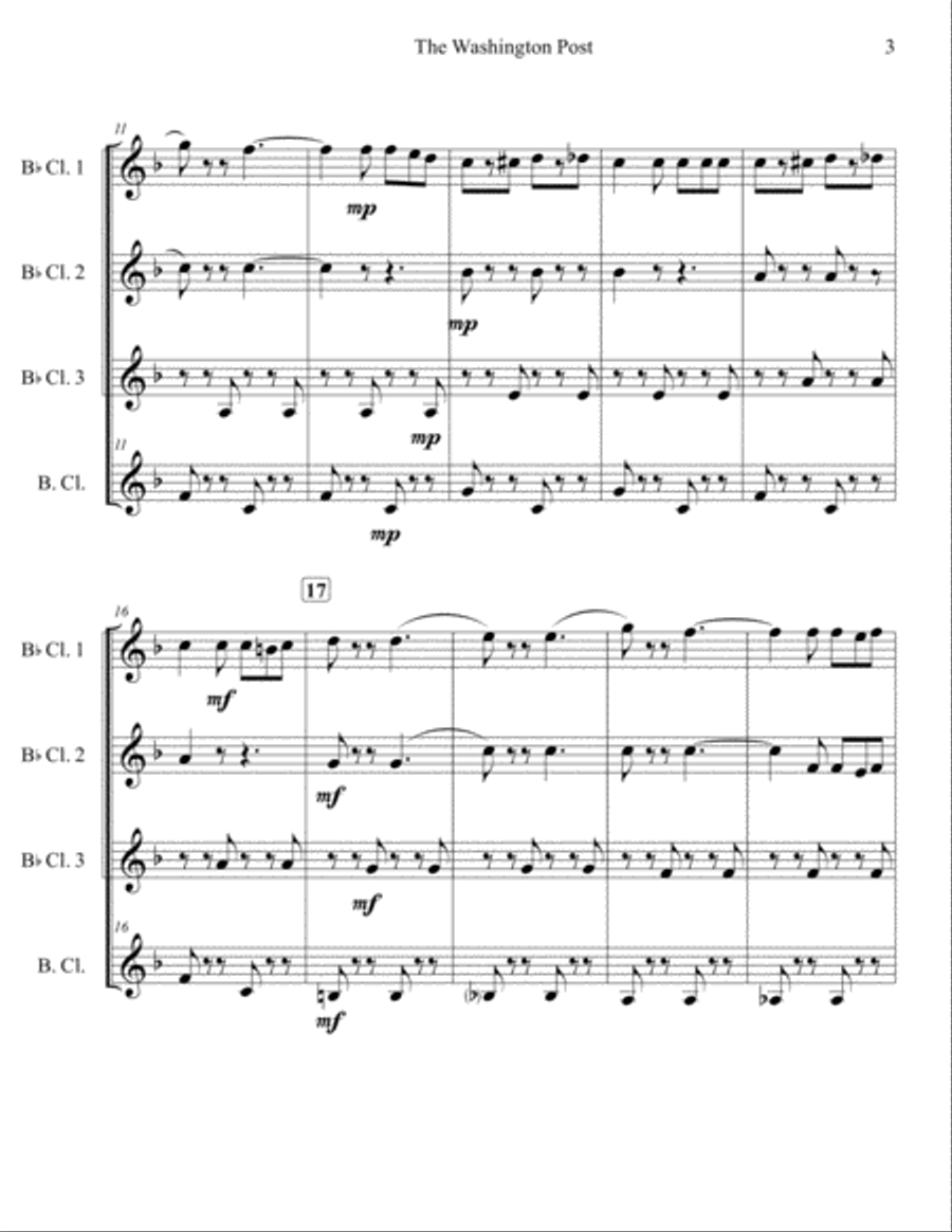 The Washington Post March for Clarinet Quartet Clarinet Quartet scores gallery preview page 3