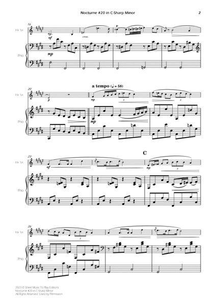Nocturne No.20 in C-Sharp minor - Bb Trumpet and Piano (Full Score and Parts) image number null