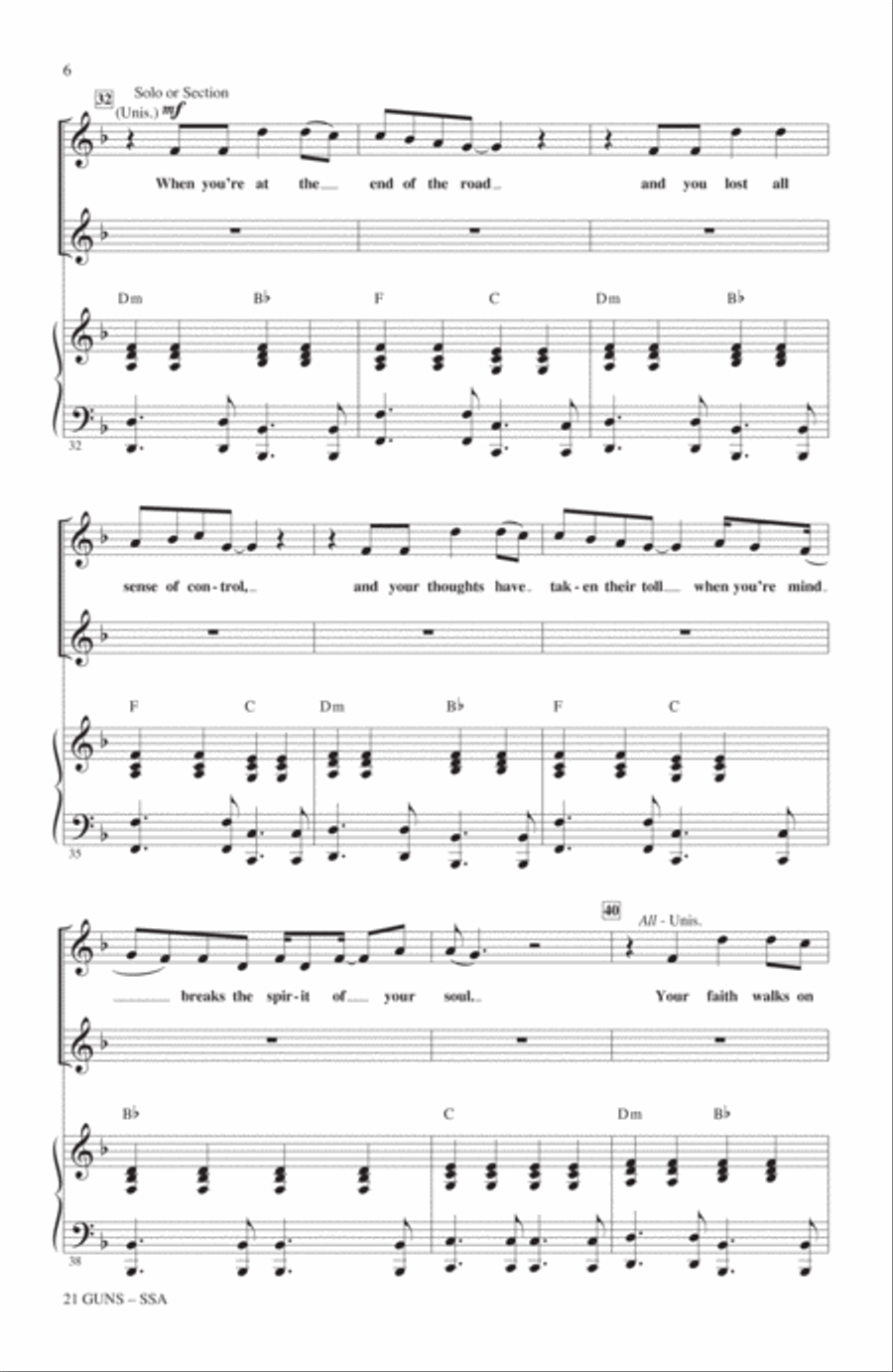 21 Guns (from Green Day's American Idiot) (arr. Roger Emerson) SSA scores gallery preview page 5