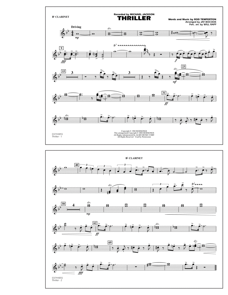 Thriller - Bb Clarinet B-Flat Clarinet scores gallery preview page 1