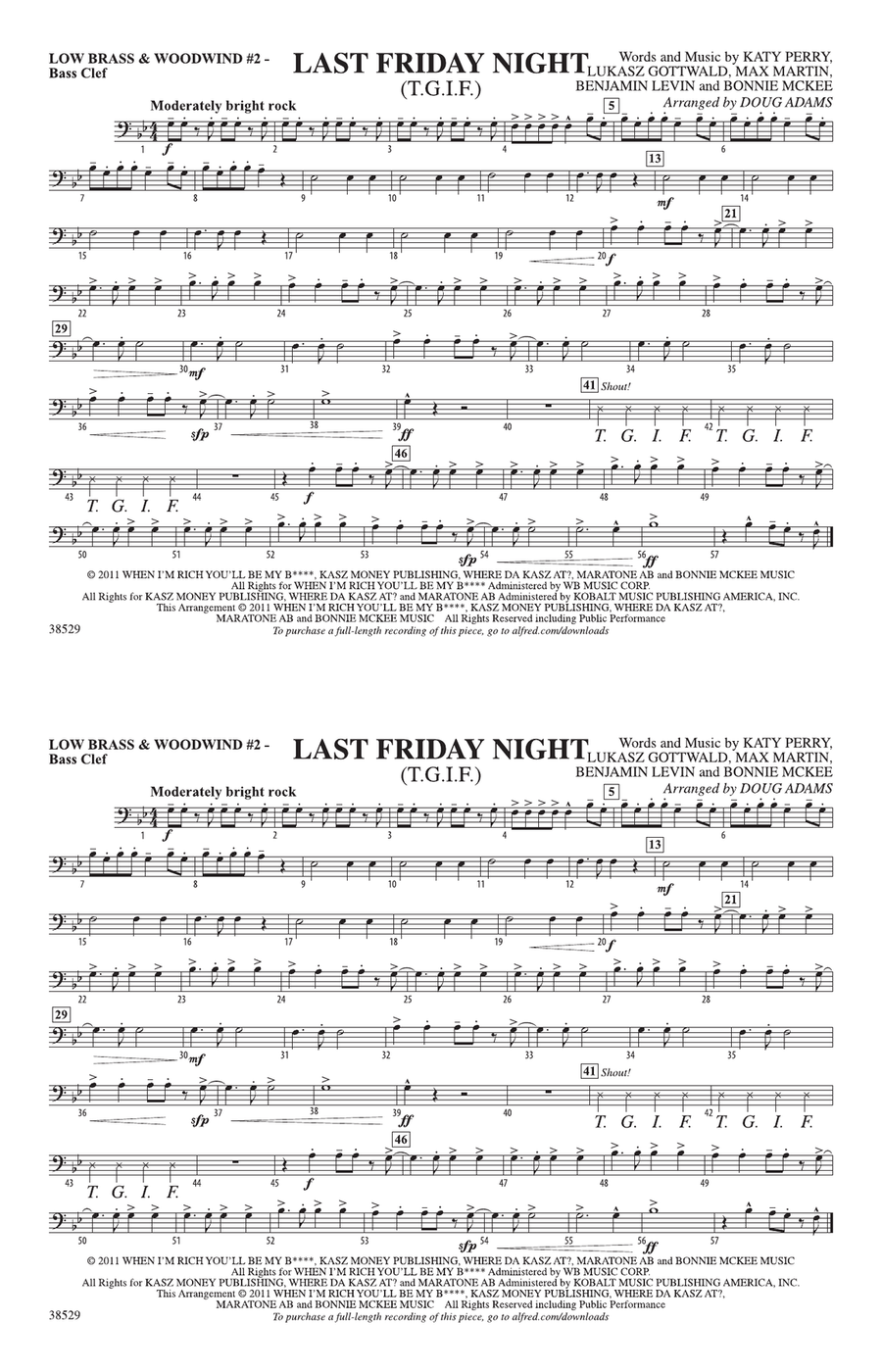 Last Friday Night (T.G.I.F.): Low Brass & Woodwinds #2 - Bass Clef