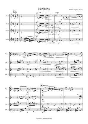 Czardas by Monti for 4 Violins/Violin Group