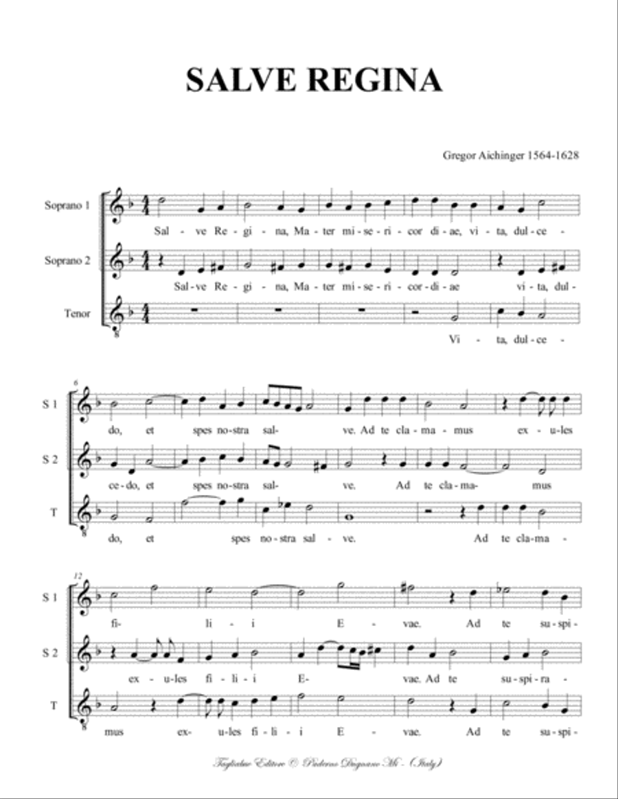 SALVE REGINA - Aichinger - For SST Choir 3-Part scores gallery preview page 2