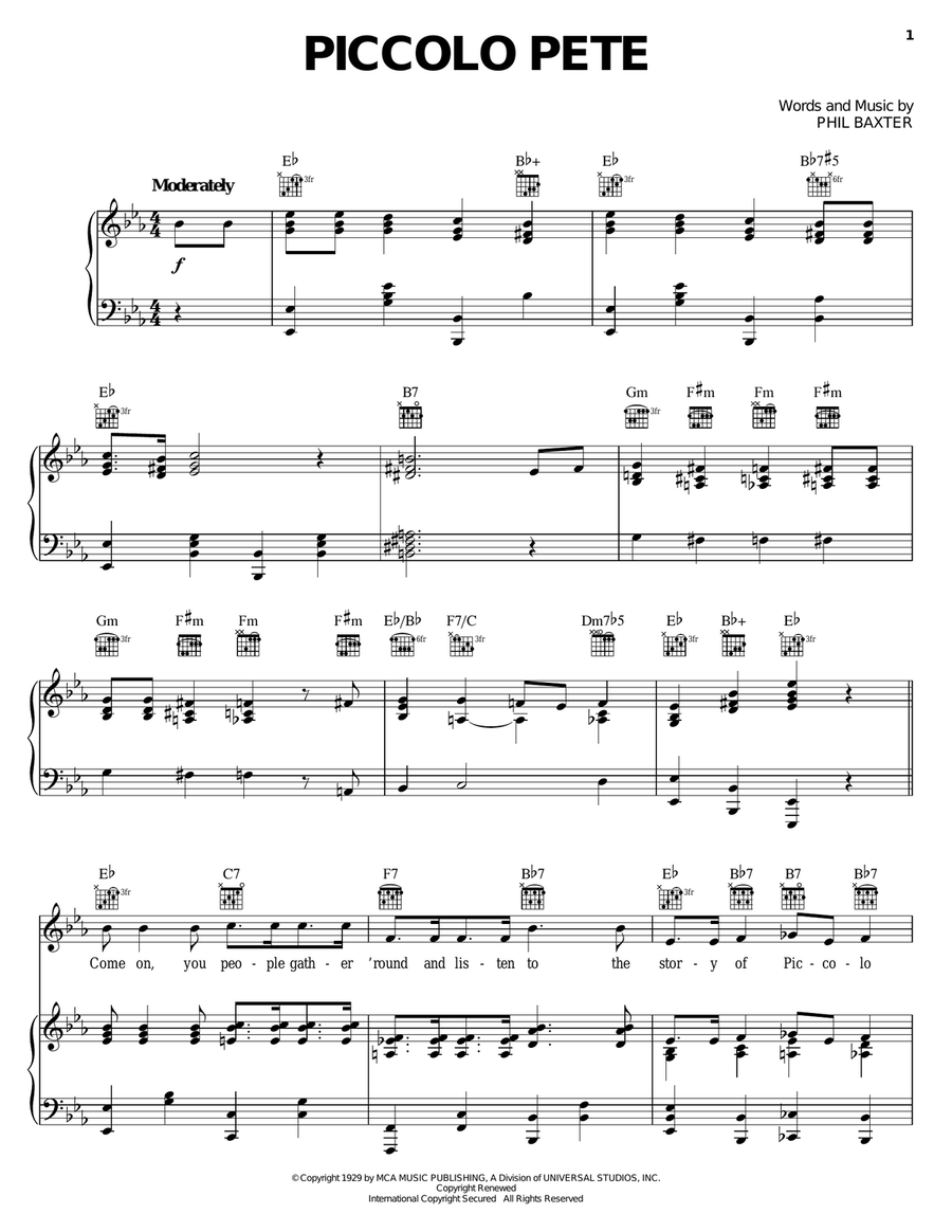 Piccolo Pete Piccolo Pete Piano, Vocal, Guitar scores gallery preview page 1