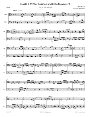 Mozart: Sonata for Bassoon and Cello K 292 Mvt 1 arranged for Viola and Cello