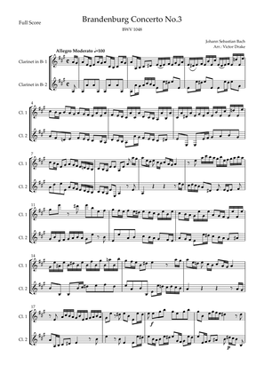 Brandenburg Concerto No. 3 in G major, BWV 1048 1st Mov. (J.S. Bach) for Clarinet in Bb