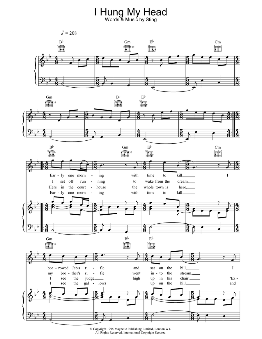 I Hung My Head Piano, Vocal, Guitar scores gallery preview page 1