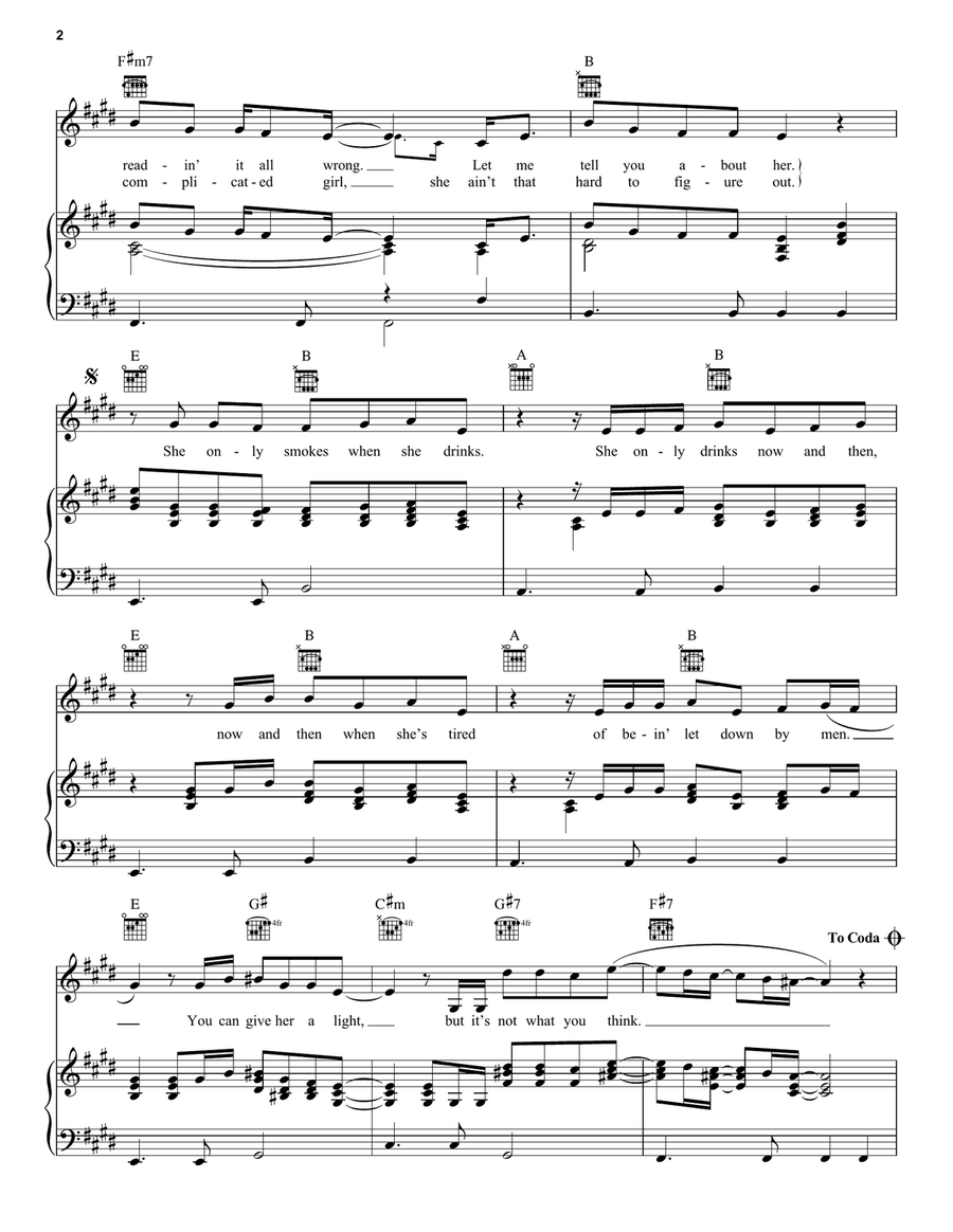 She Only Smokes When She Drinks Piano, Vocal, Guitar scores gallery preview page 2