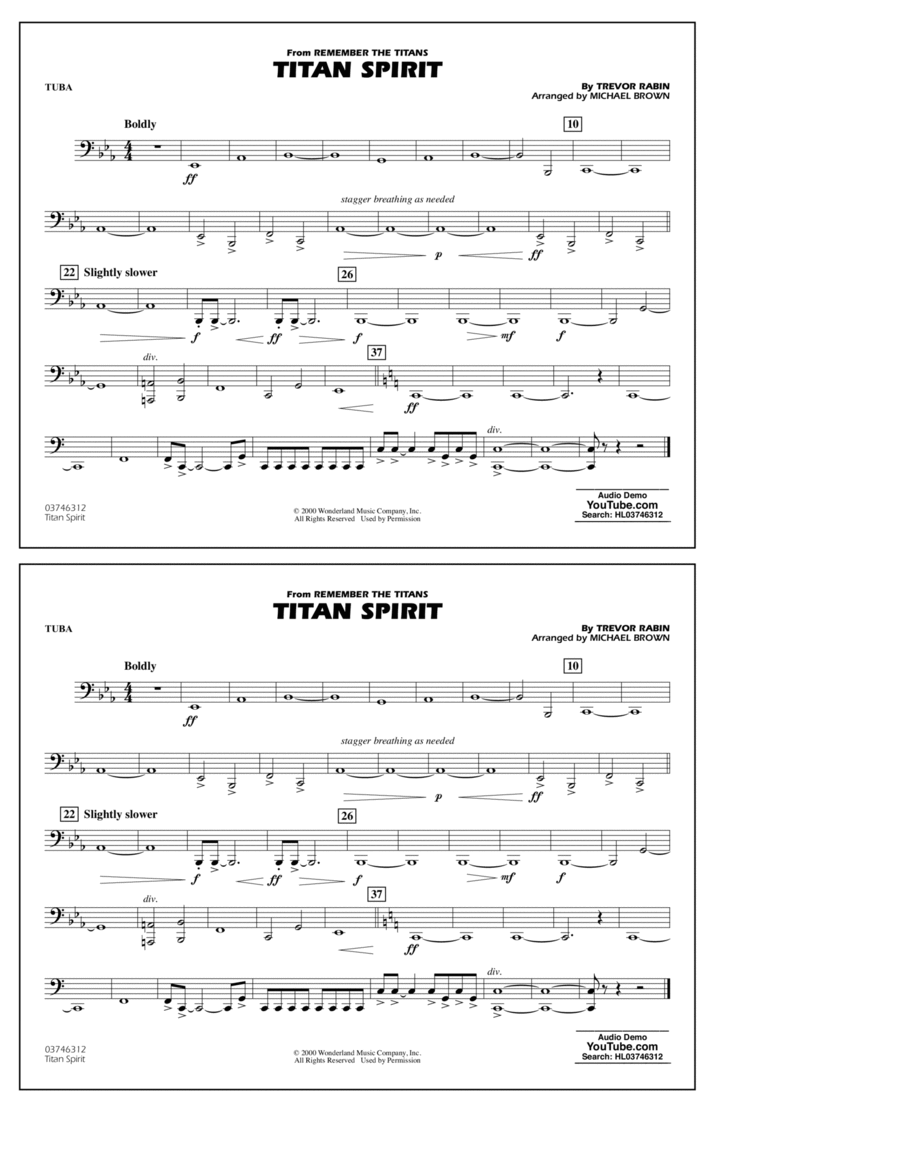 Titan Spirit (from Remember the Titans) (arr. Michael Brown) - Tuba Tuba scores gallery preview page 1