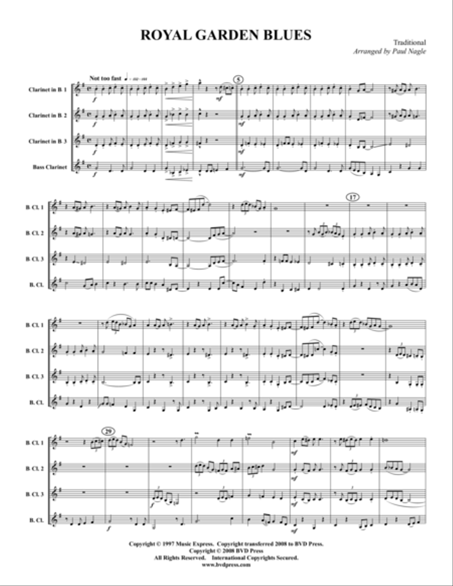 Royal Garden Blues Royal Garden Blues Clarinet Quartet scores gallery preview page 1
