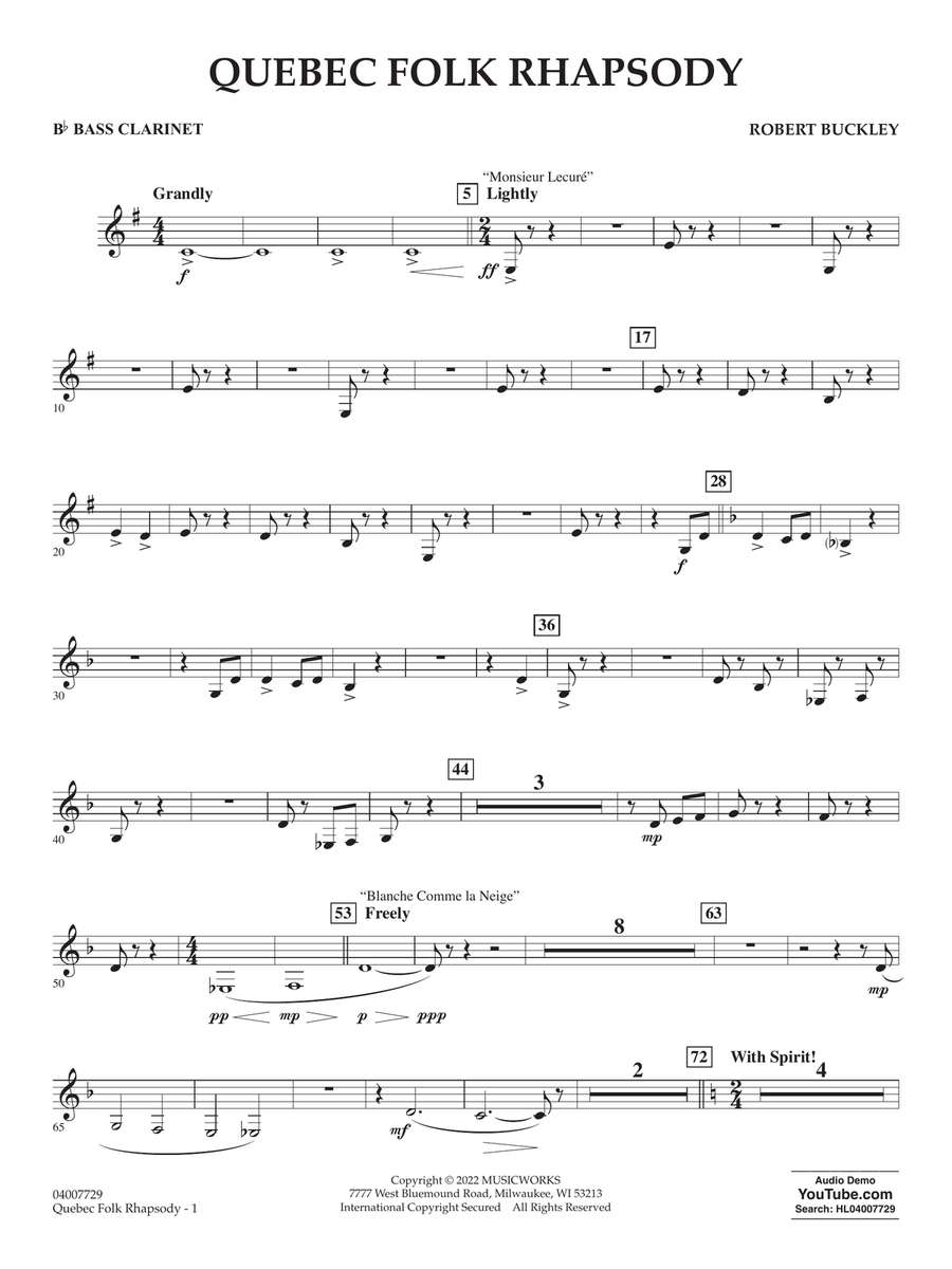 Quebec Folk Rhapsody - Bb Bass Clarinet