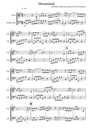 Shenandoah for Violin and Double Bass Duet