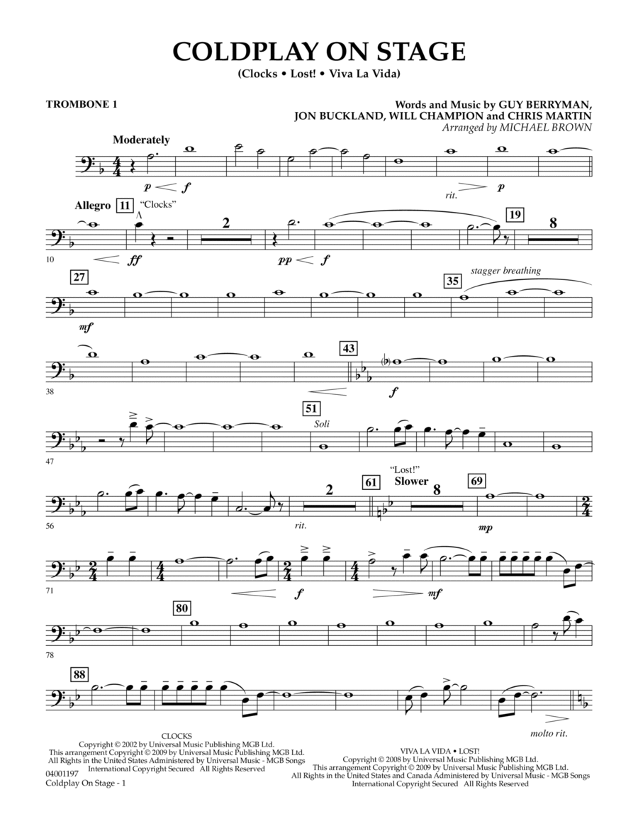 Coldplay on Stage - Trombone 1 Concert Band scores gallery preview page 1