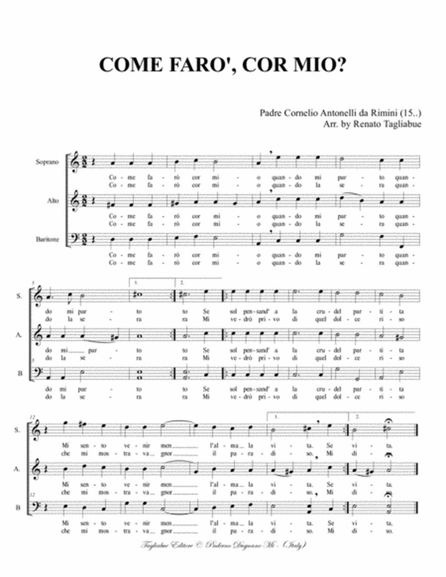 COME FARO', COR MIO? - For SABar Choir image number null