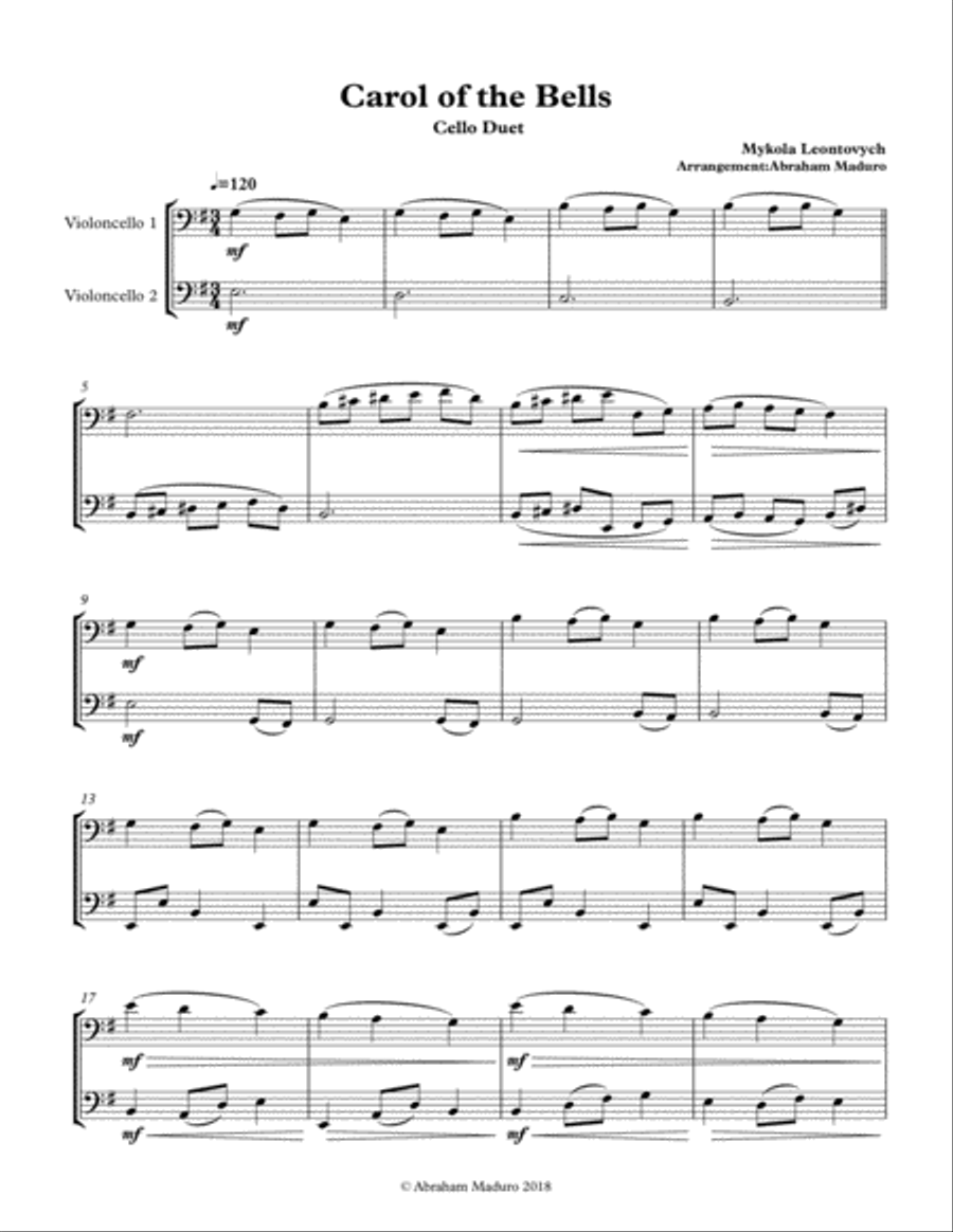 Carol Of The Bells Cello Duet String Duet scores gallery preview page 1