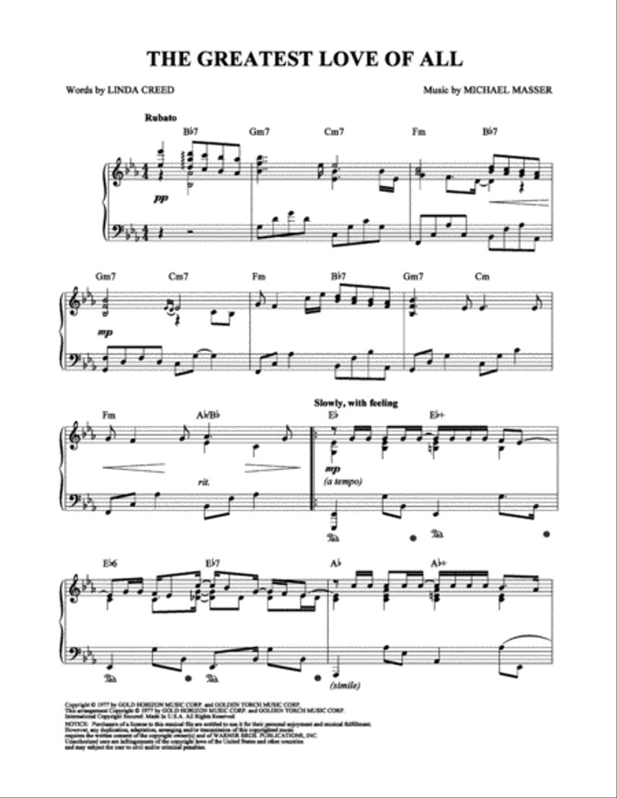 The Greatest Love of All The Greatest Love of All Piano Solo scores gallery preview page 1