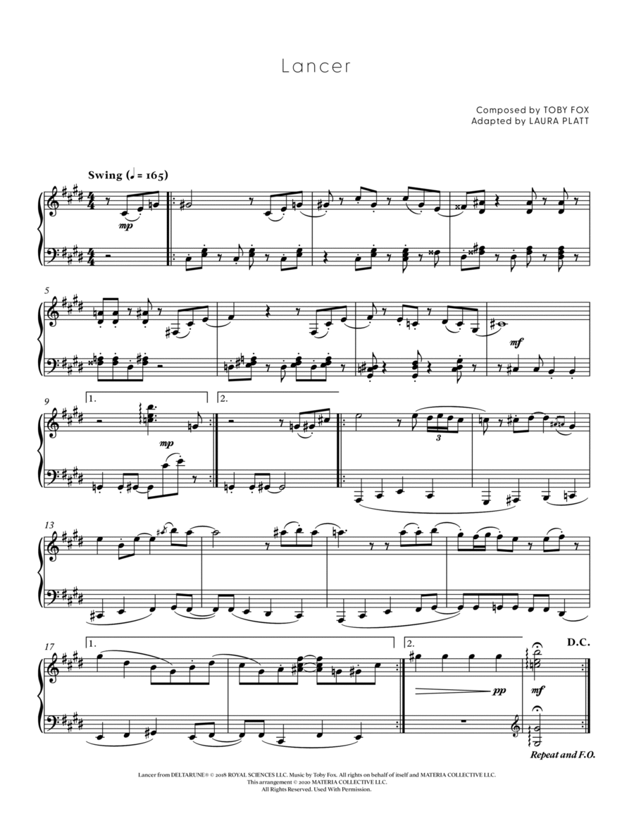 Lancer (DELTARUNE - Piano Sheet Music) Easy Piano scores gallery preview page 1