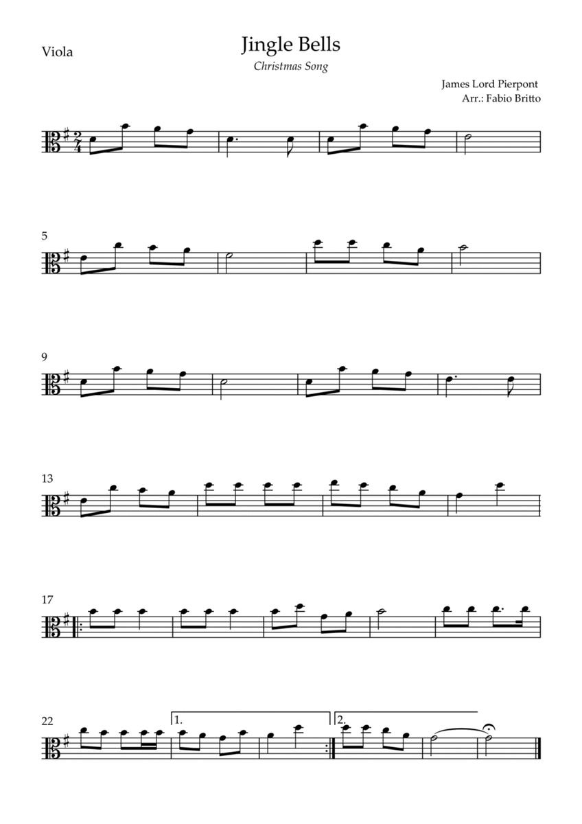 Jingle Bells (Christmas Song) for Viola Solo
