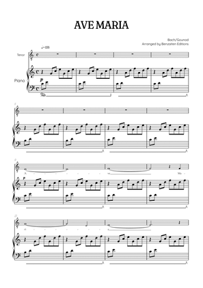 Bach / Gounod Ave Maria in C major • tenor sheet music with piano accompaniment