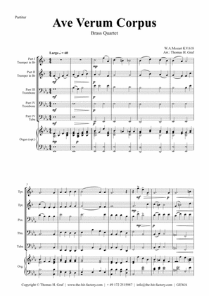 Book cover for Ave Verum Corpus - W.A. Mozart - Brass Quartet