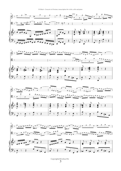 Concerto in D minor BWV 1043 (Double Concerto) transcription for violin, cello and piano