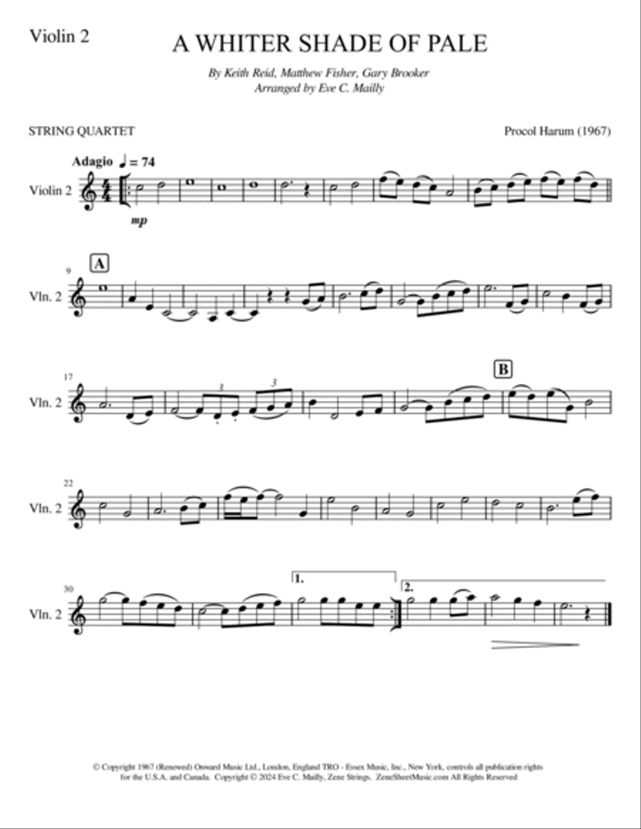 A Whiter Shade Of Pale String Quartet scores gallery preview page 4
