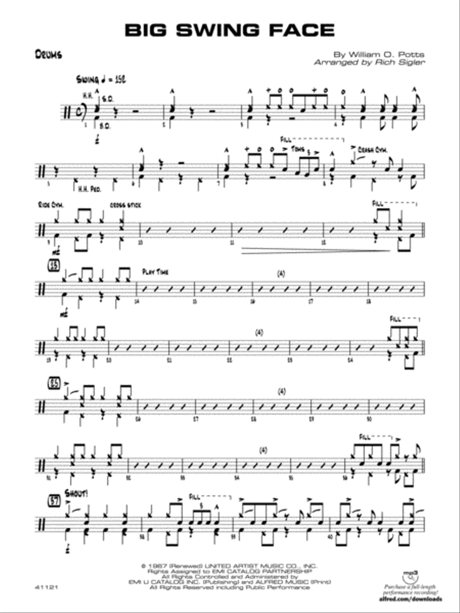 ビッグバンド楽譜「Big Swing Face」 Big Swing Face Sheet Music for Trombone, Saxophone alto
