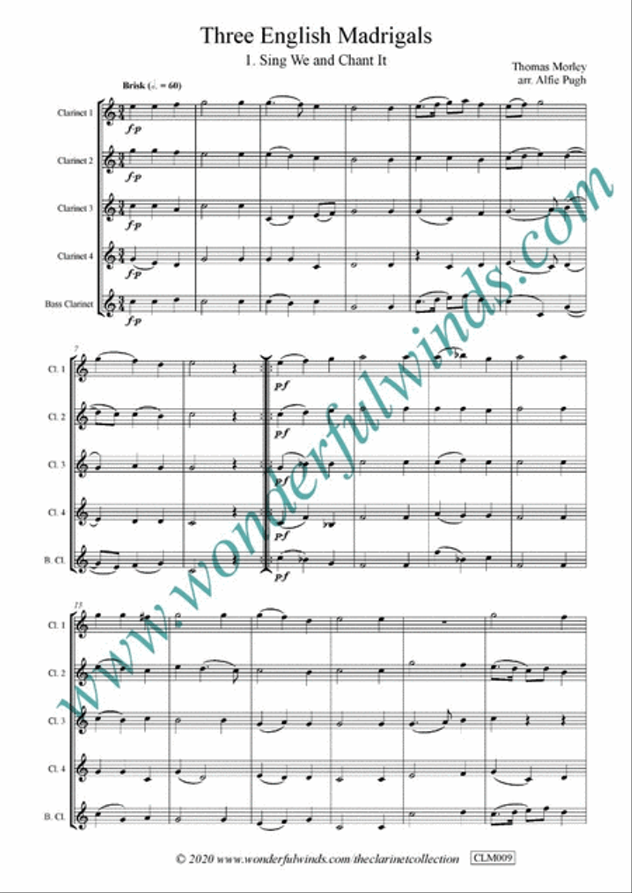 Three English Madrigals Clarinet scores gallery preview page 2