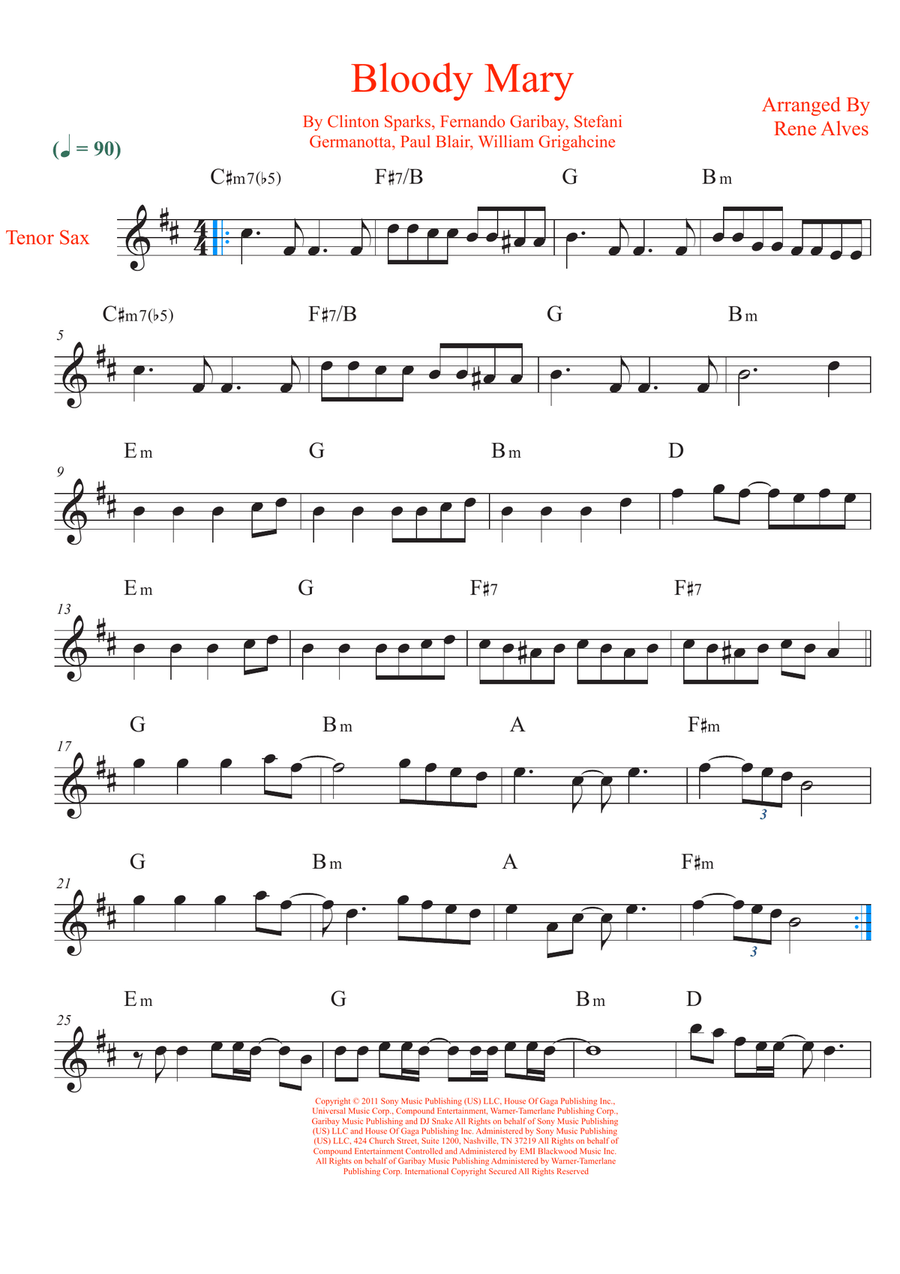 Bloody Mary Tenor Saxophone scores gallery preview page 1