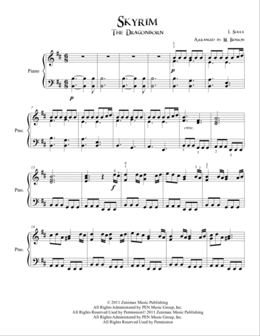 Dragonborn (skyrim Theme) Piano Solo scores gallery preview page 1
