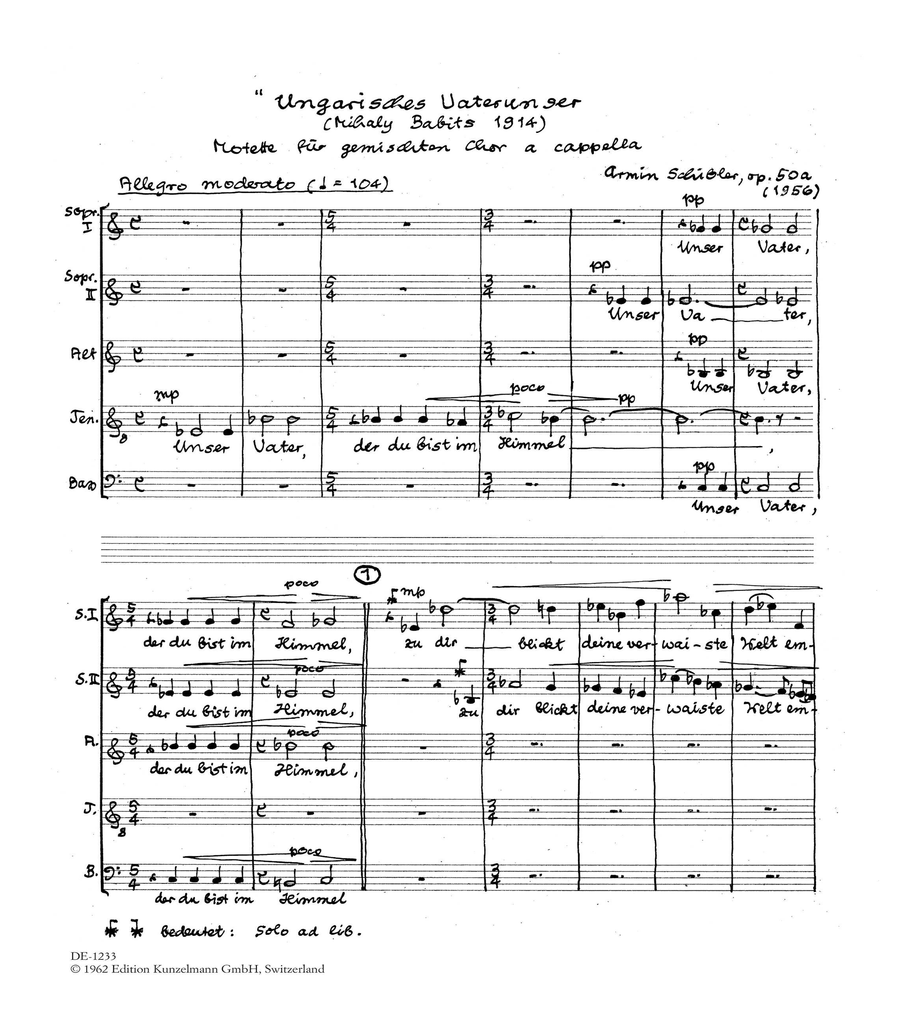 Ungarisches Vaterunser (Hungarian 'Our Father') A Cappella scores gallery preview page 1