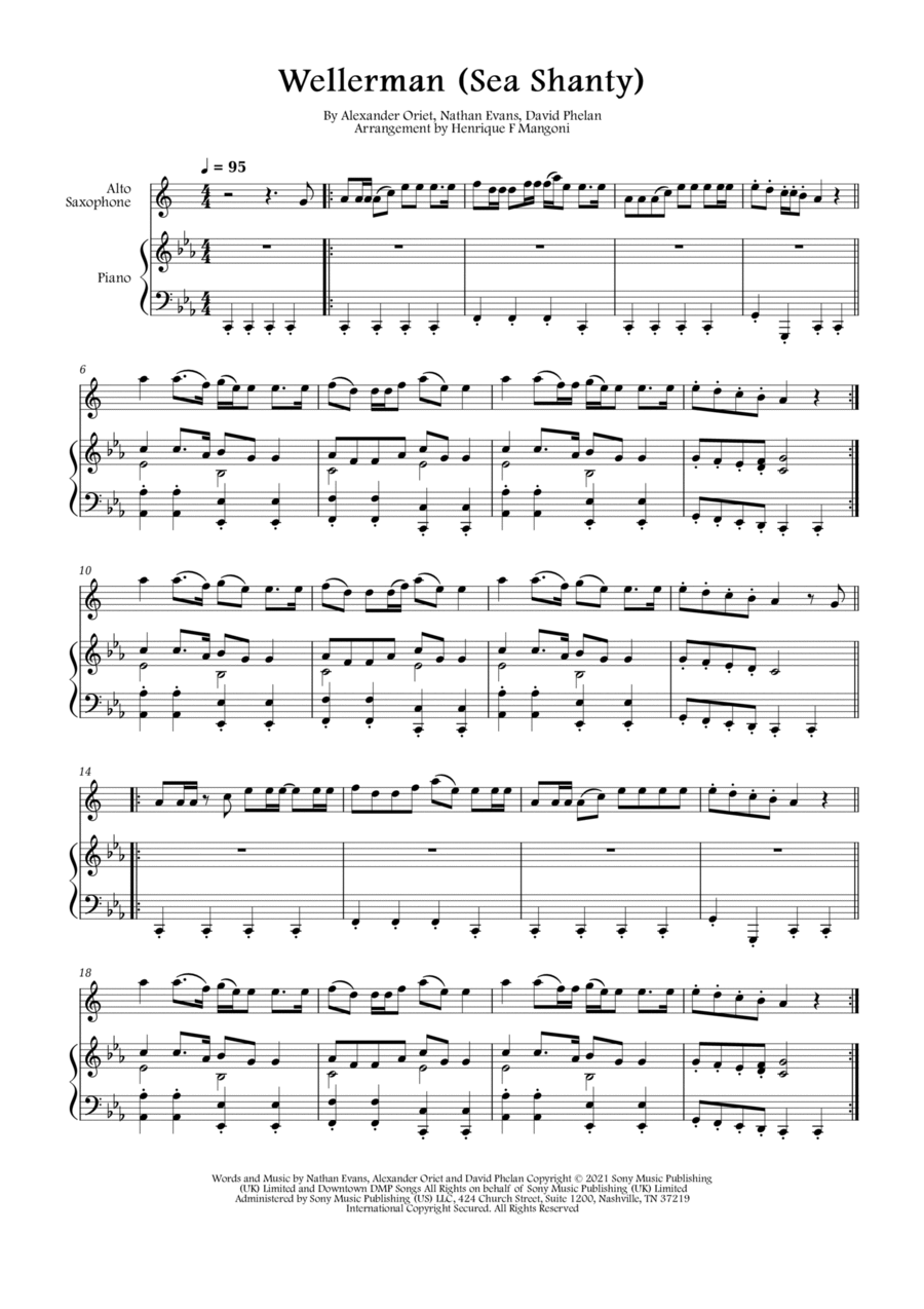 Wellerman Alto Saxophone scores gallery preview page 1