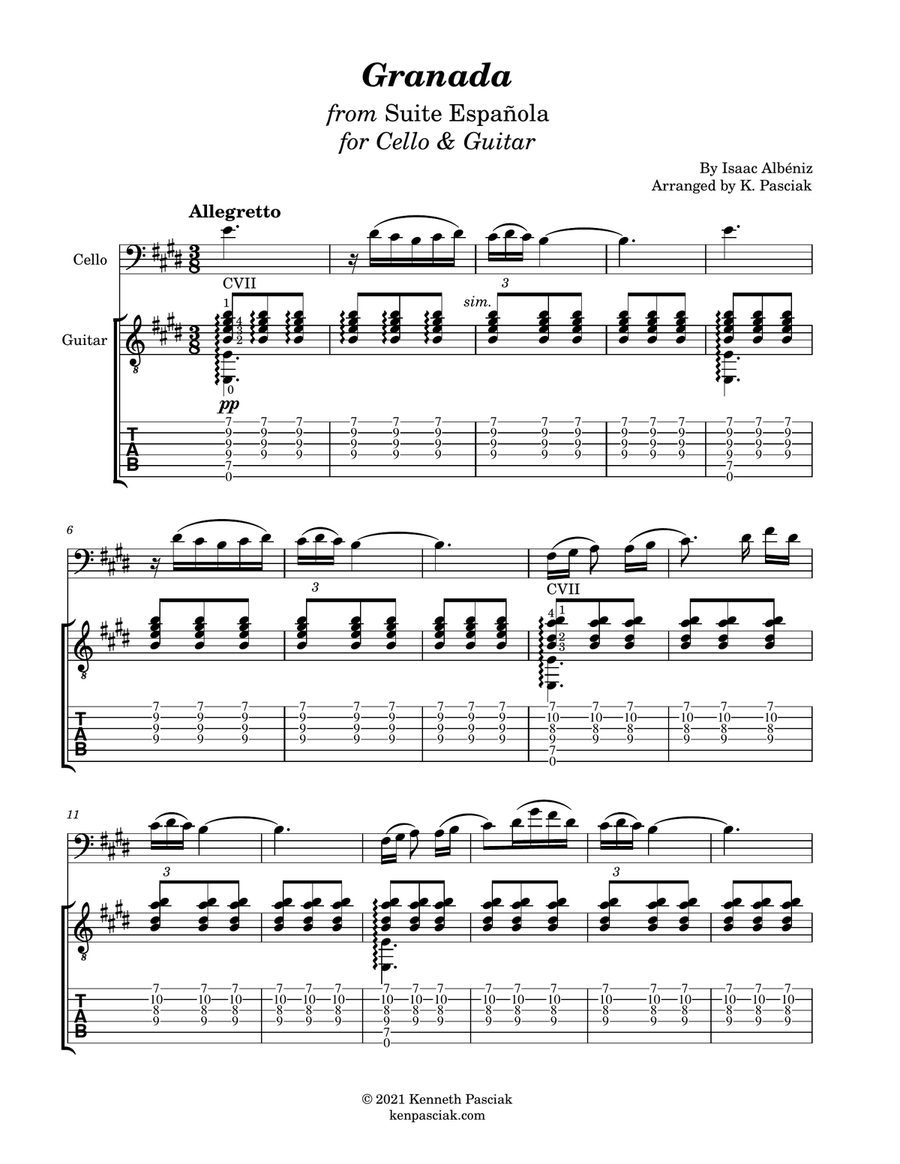 Granada (for Cello and Guitar) String Duet scores gallery preview page 3