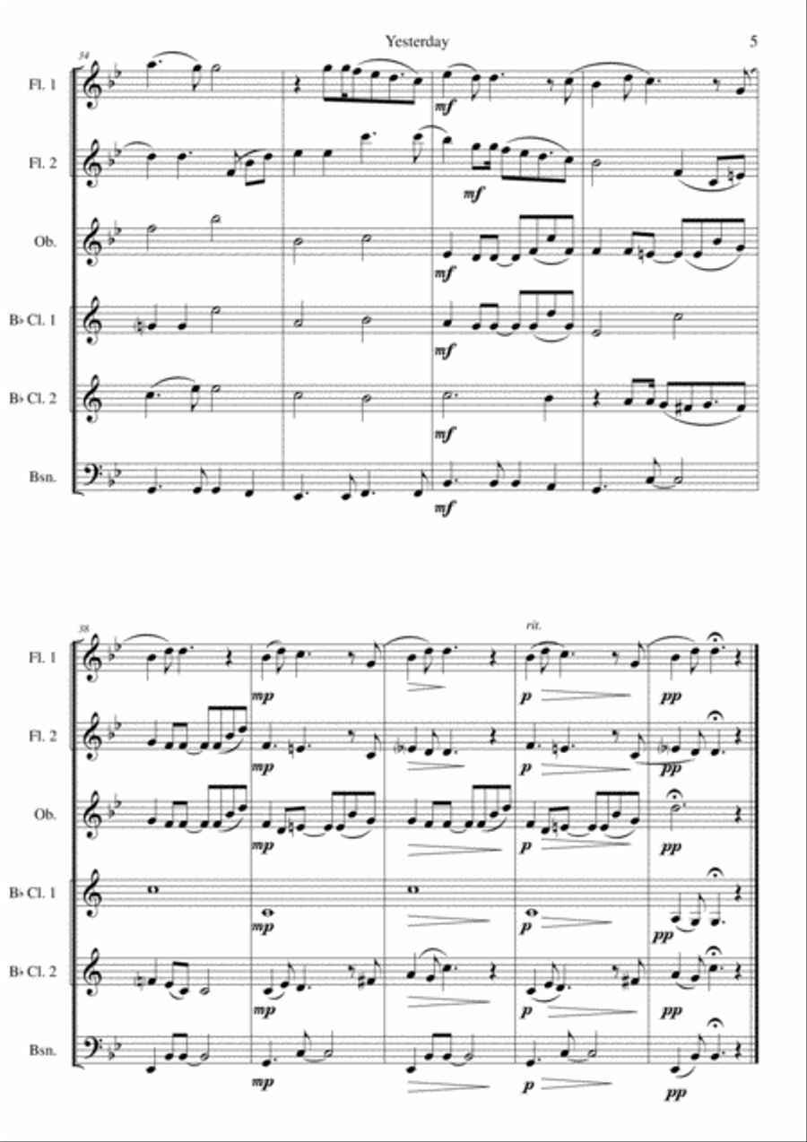 Yesterday Woodwind Quartet scores gallery preview page 5
