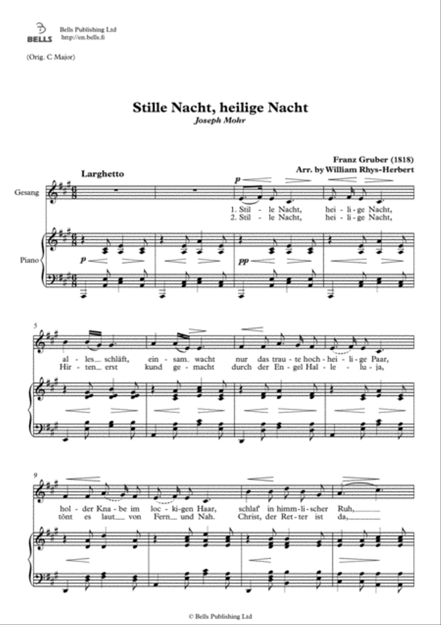 Stille Nacht, heilige Nacht (A Major) Voice Solo scores gallery preview page 1