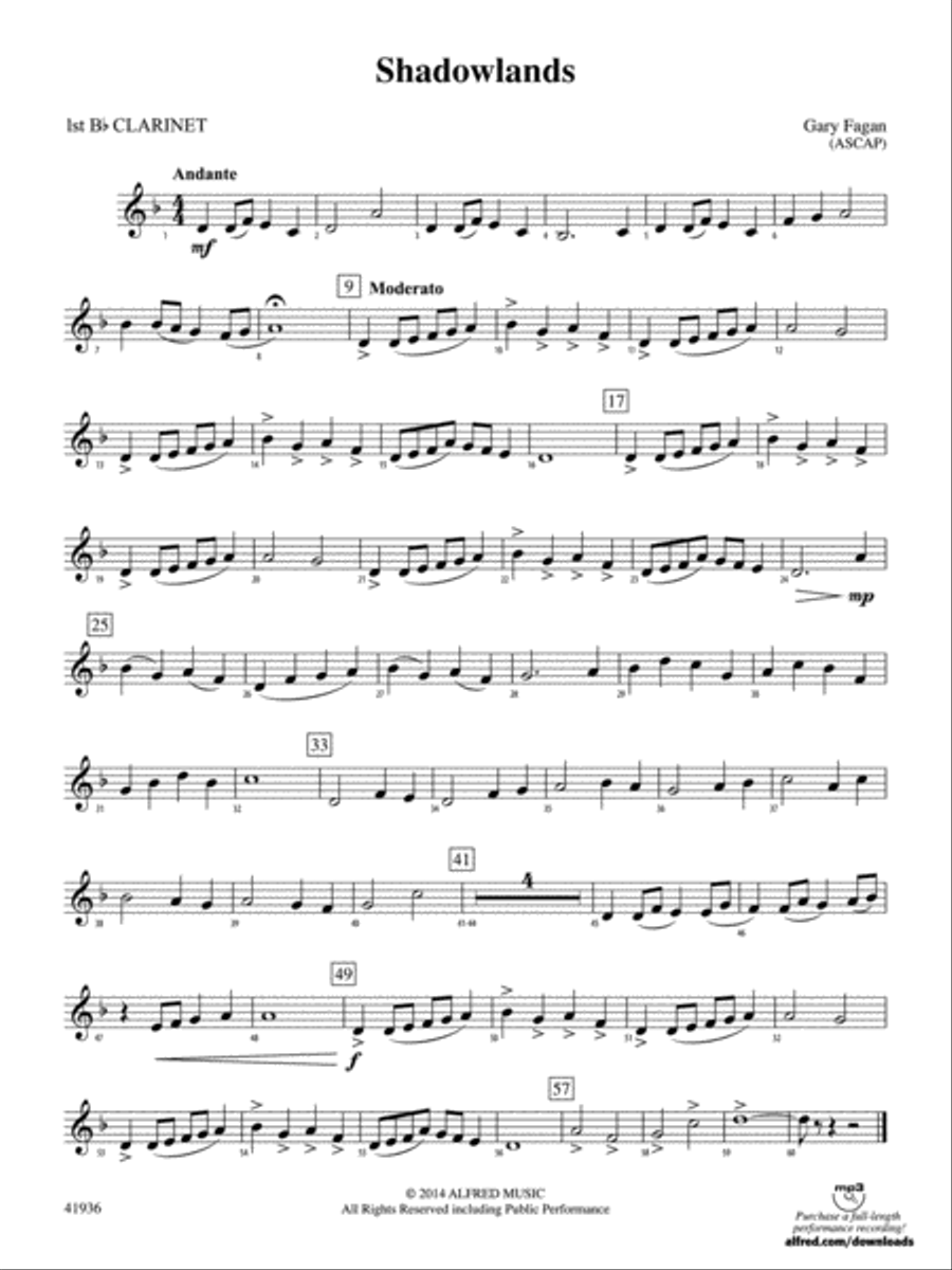 Shadowlands: 1st B-flat Clarinet Concert Band scores gallery preview page 1