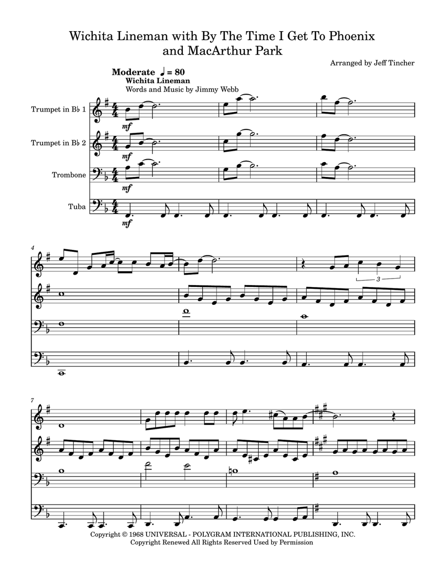 Medley: Wichita Lineman with By The Time I Get To Phoenix and Macarthur Park Brass Quartet scores gallery preview page 2