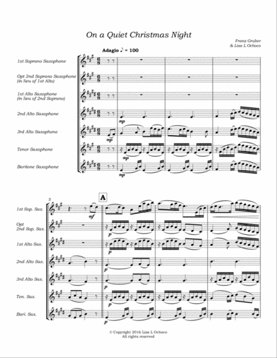 On a Quiet Christmas Night for Saxophone Choir Woodwind Ensemble scores gallery preview page 5