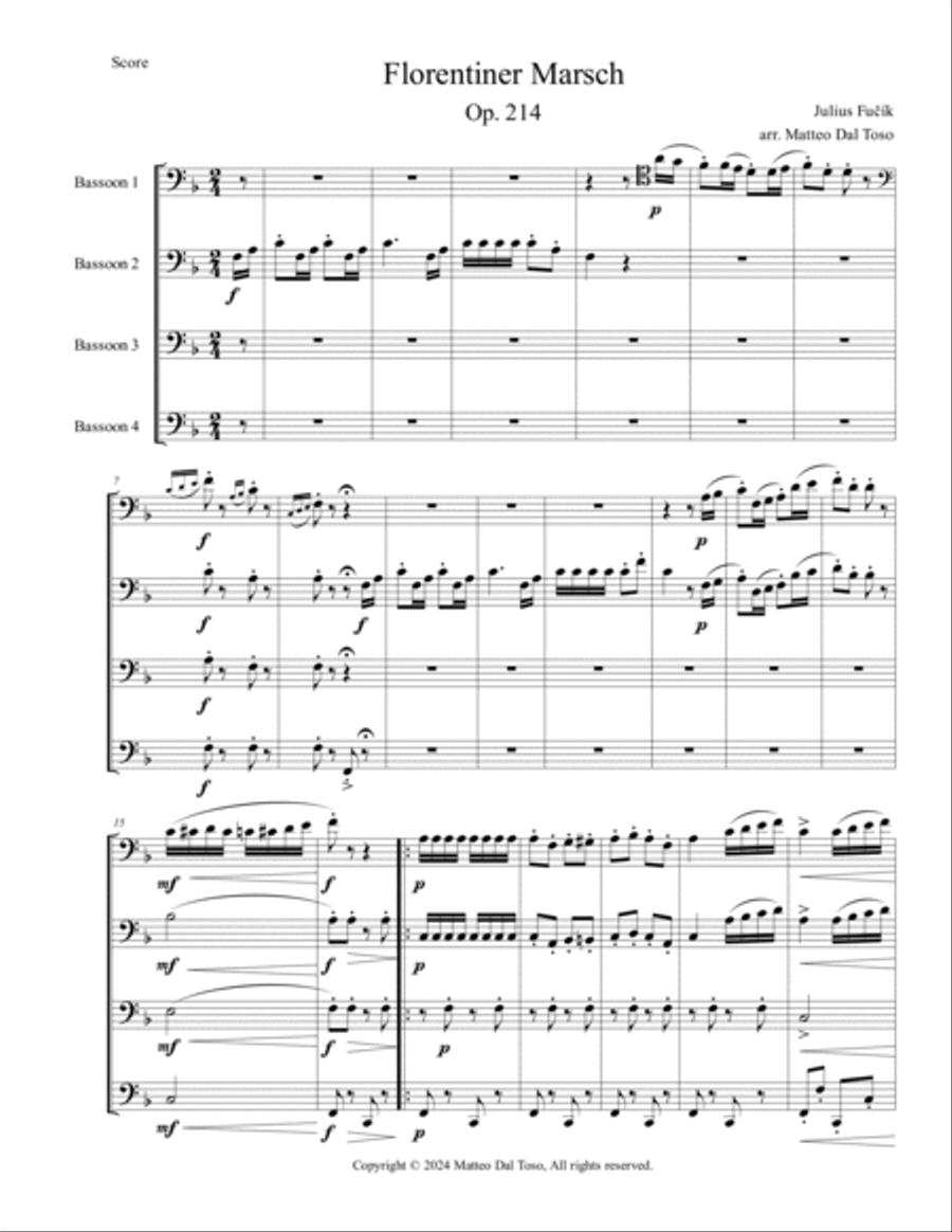 Florentiner Marsch Op. 214 for bassoon quartet Woodwind Quartet scores gallery preview page 2