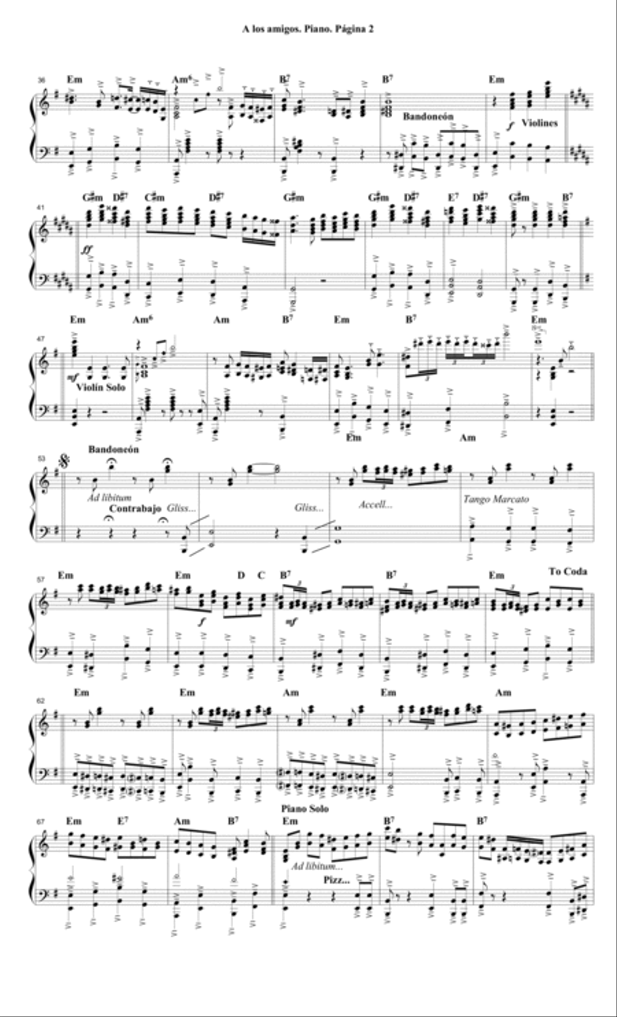 A los amigos. Tango por Armando Pontier Piano Solo scores gallery preview page 2
