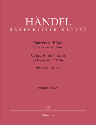 Book cover for Concerto for Organ and Orchestra F major, Op. 4/4 HWV 292