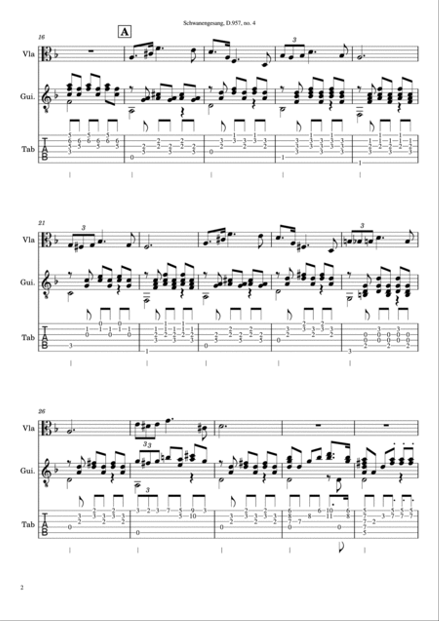 Serenade - F. Schubert - Viola Solo and Guitar Accompagnement String Duet scores gallery preview page 3