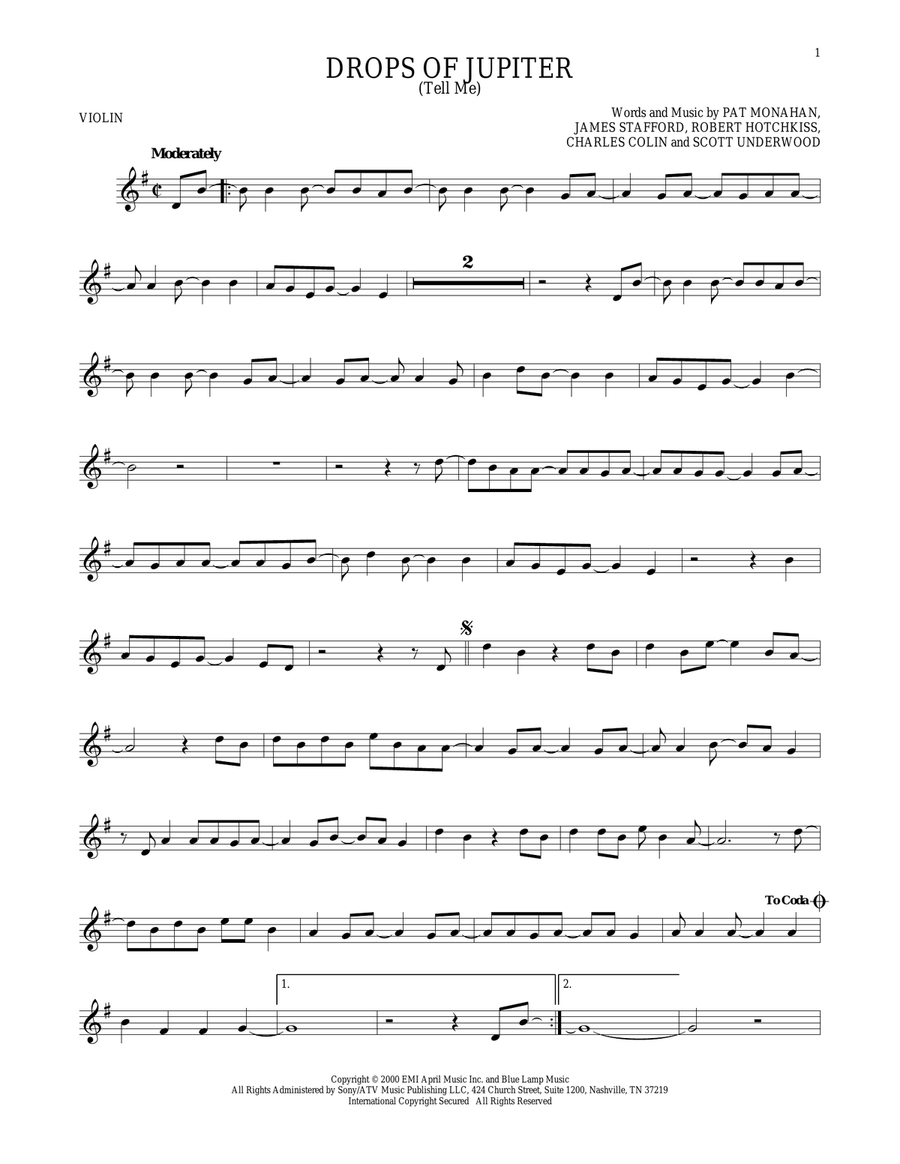 Drops Of Jupiter (Tell Me) Violin Solo scores gallery preview page 1