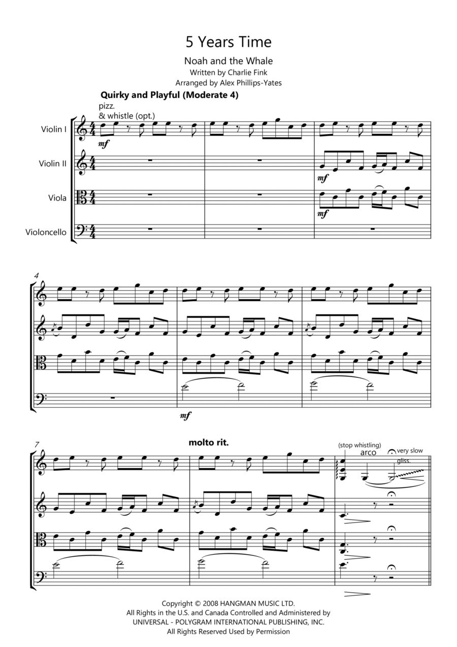 5 Years Time String Quartet scores gallery preview page 1