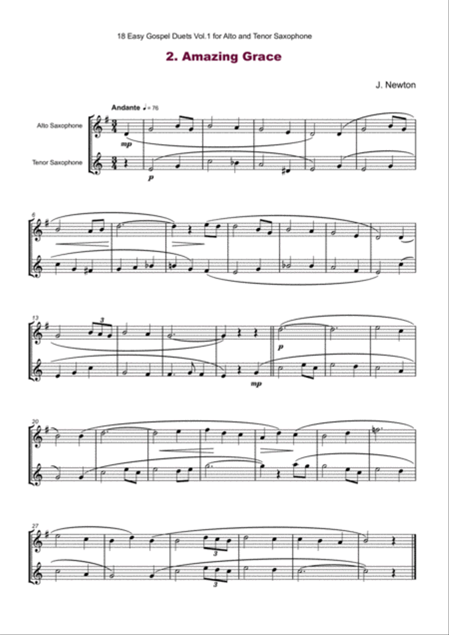 18 Easy Gospel Duets Vol.1 for Alto and Tenor Saxophone Woodwind Duet scores gallery preview page 4