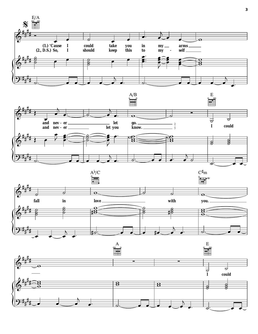 I Could Fall In Love Piano, Vocal, Guitar scores gallery preview page 3