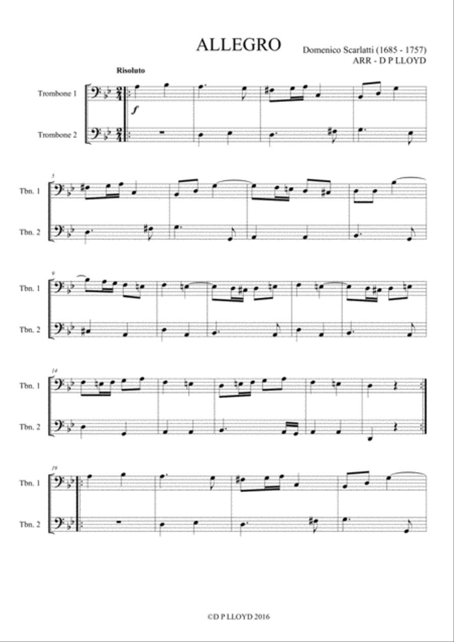 Trombone duets - 10 Baroque Trombone (bass clef) duets - Volume 1 Trombone Duet scores gallery preview page 3
