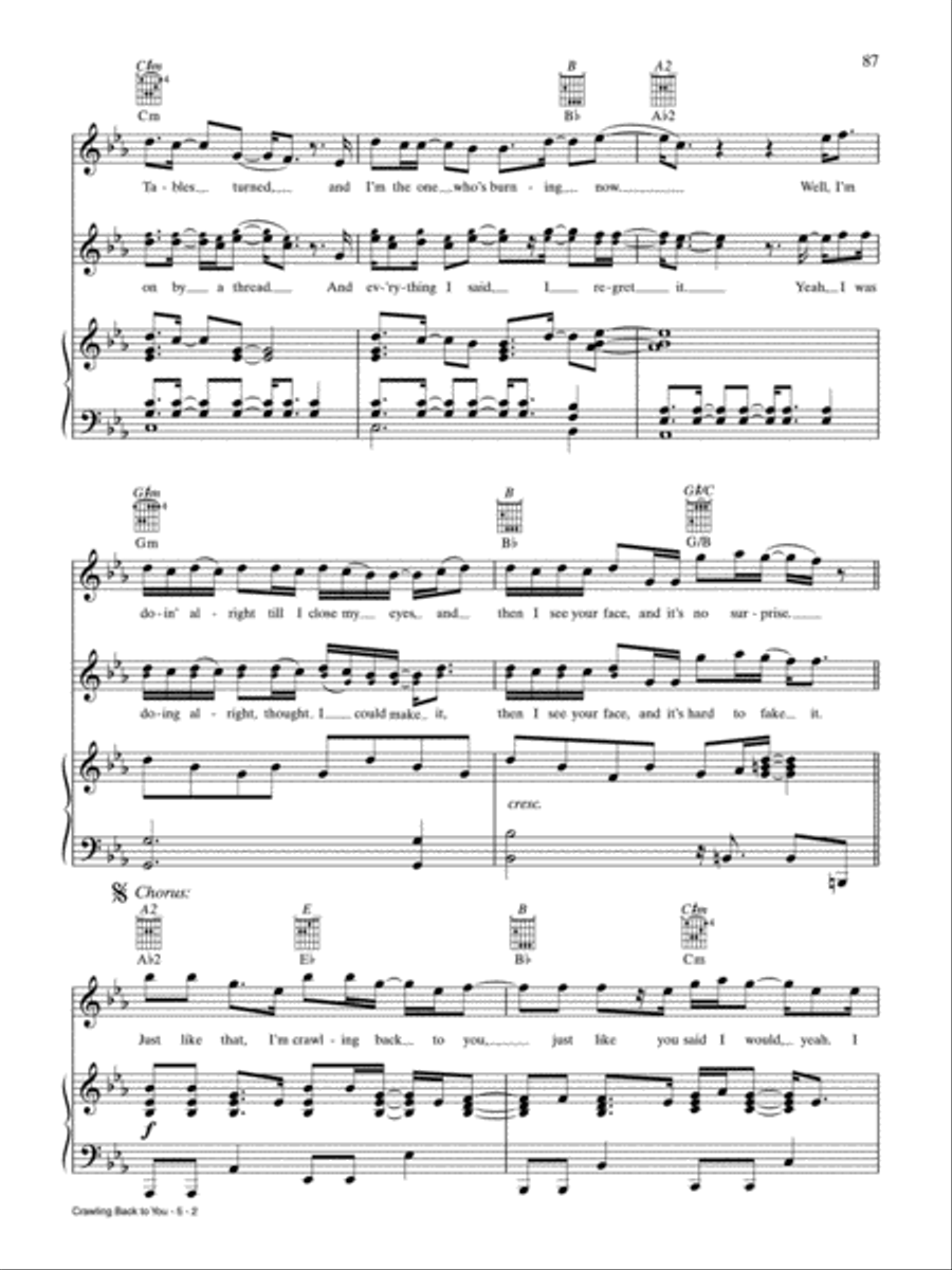 Crawling Back to You Piano, Vocal, Guitar scores gallery preview page 2