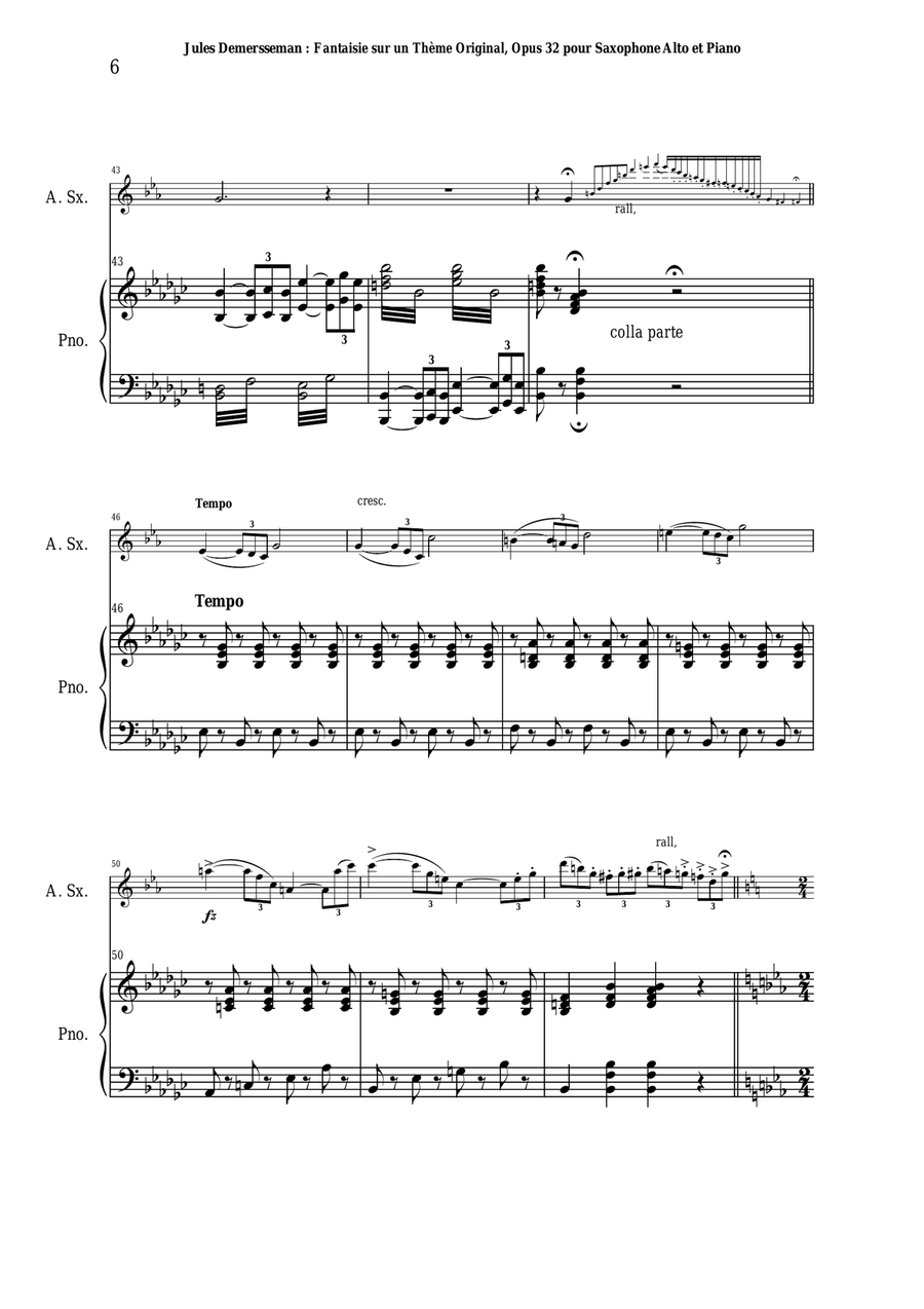 Jules Demersseman : Fantaisie, opus 32 for alto saxophone and piano