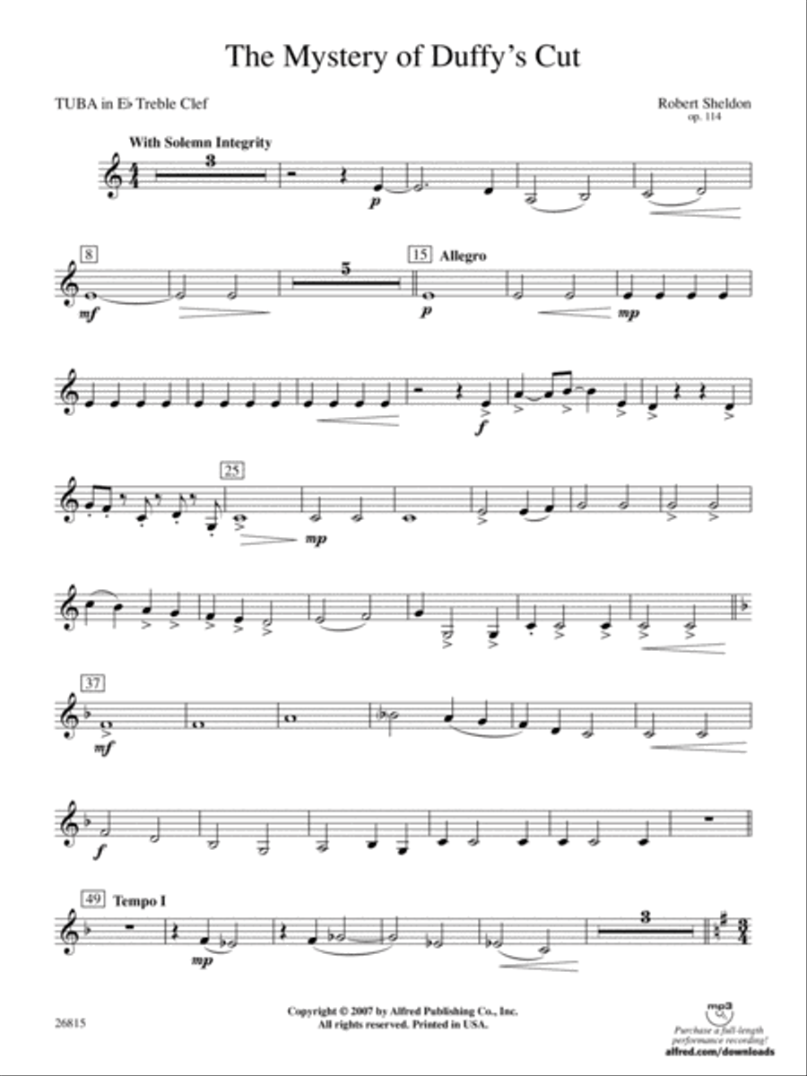 The Mystery of Duffy's Cut: (World Part) E-flat Tuba T.C. Concert Band scores gallery preview page 1